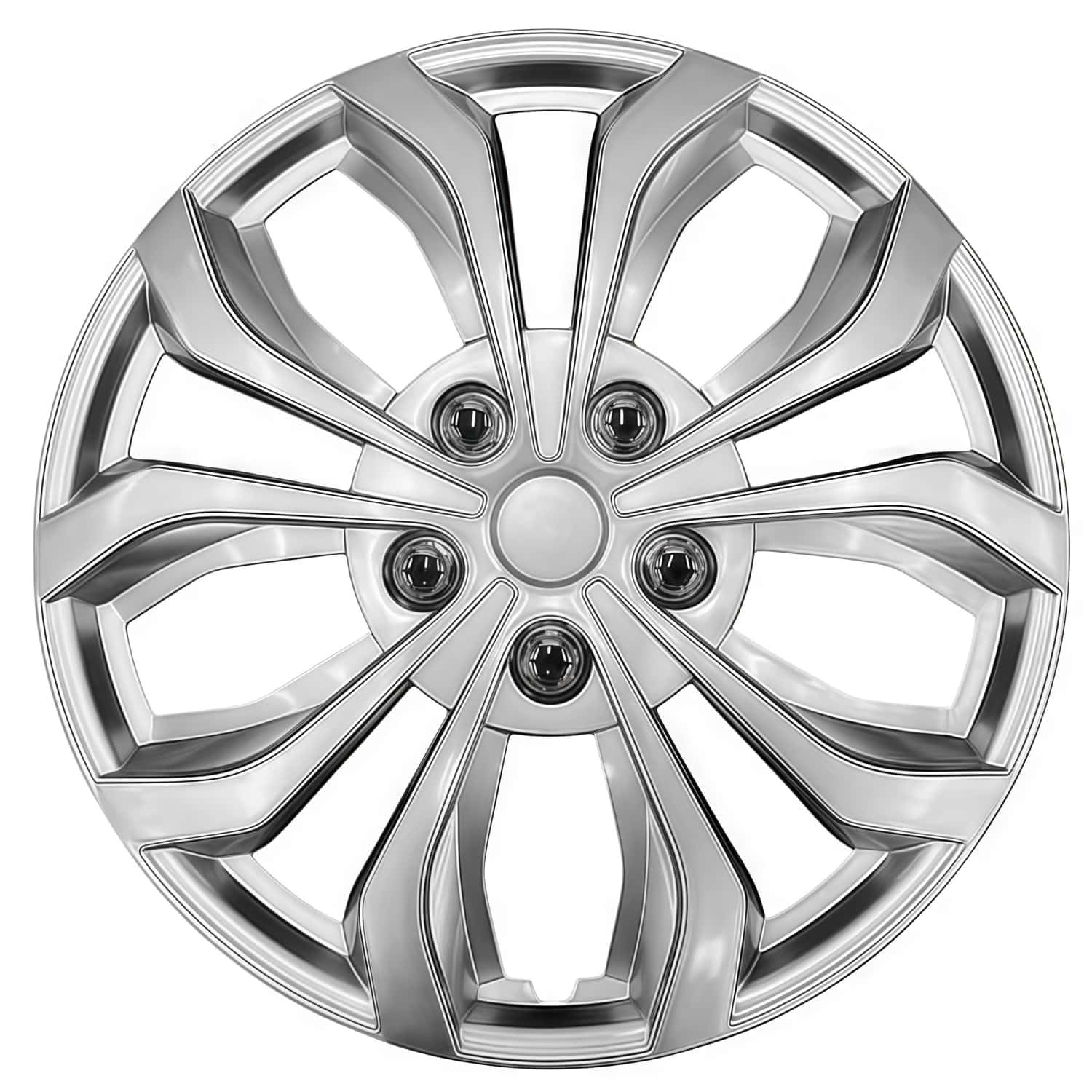 Universelle Radkappen, 4er-Set, kompatibel mit Stahlfelgen, Snap-On Design, (Silber, 14 Zoll)