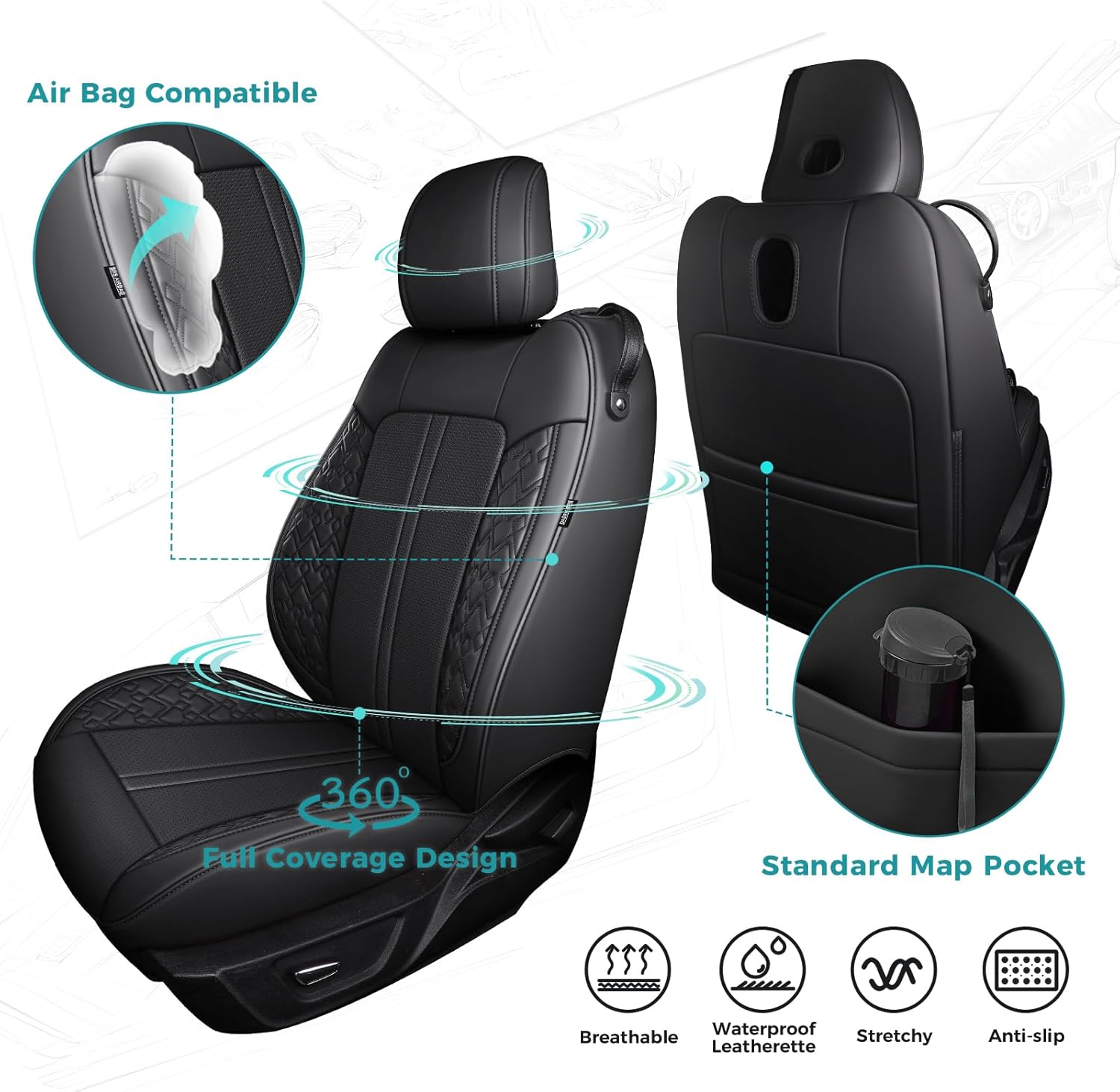 Seat Cover for Ford Mustang Coupe 2025 2024 2023 2022 2021 2020 2019 2018 2017 2016 2015, Waterproof Faux Leather Seat Covers, BlackRed