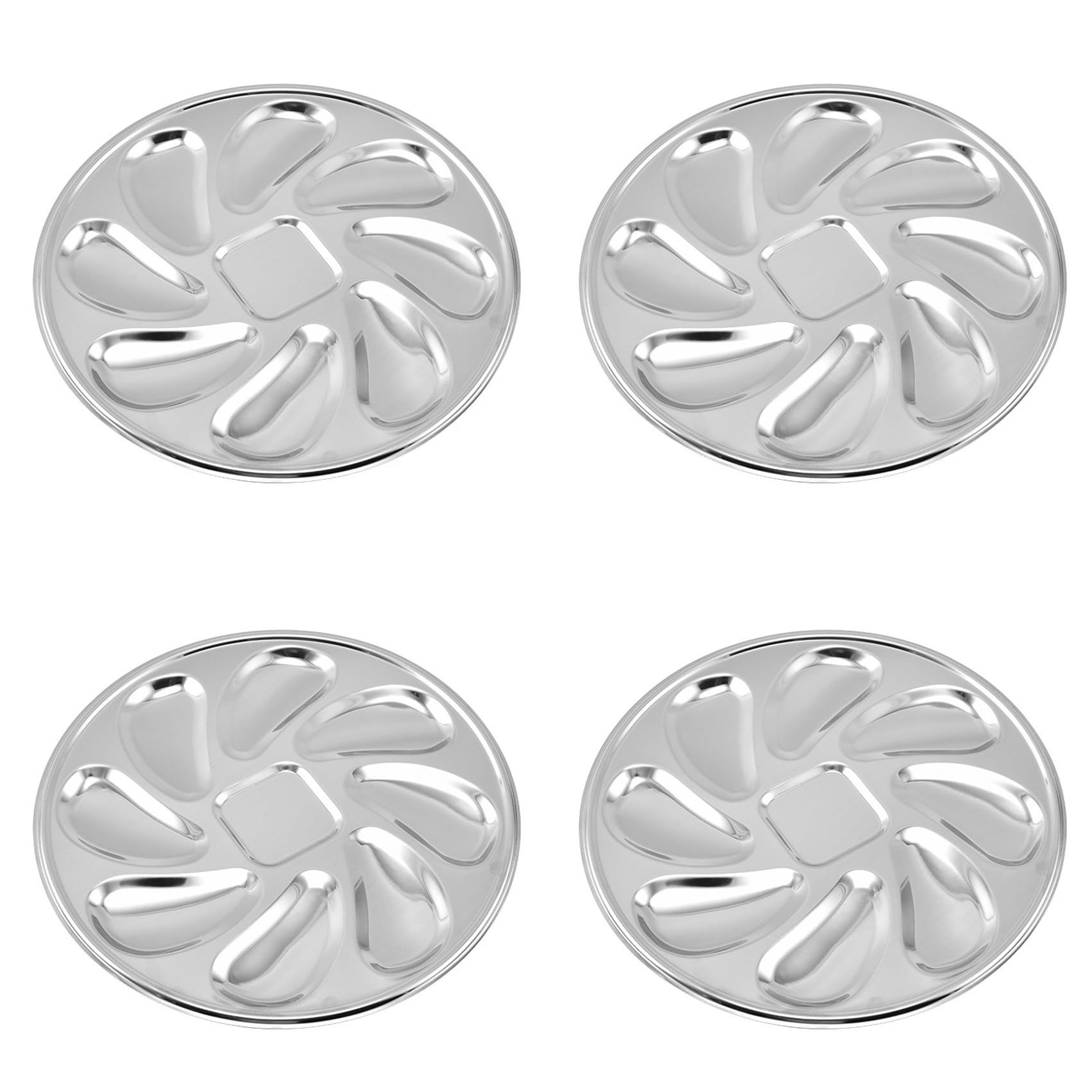 Lot de 12 assiettes à huîtres en acier inoxydable en forme de coquillage, récipient avec 8 fentes pour huîtres