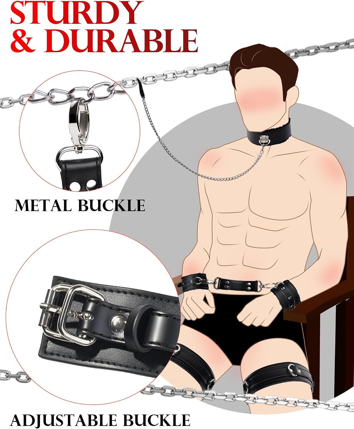 SPACE SEX Sex Bondage BDSM Kit, 9PCS Sex Restraints SM Adult Sex Toys for Men Women and Couples for Role Play & Intimate Exploration, Adjustable Collar, Leash, Handcuffs, Ankle & Thigh Cuffs