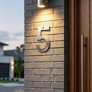 2" x 1.2" Floating House Numbers, 3D Raised Silver Metal Address Sign, Modern Floating Address Numbers for Outdoor Mailbox Yard Apartment Street Home (Number 5)