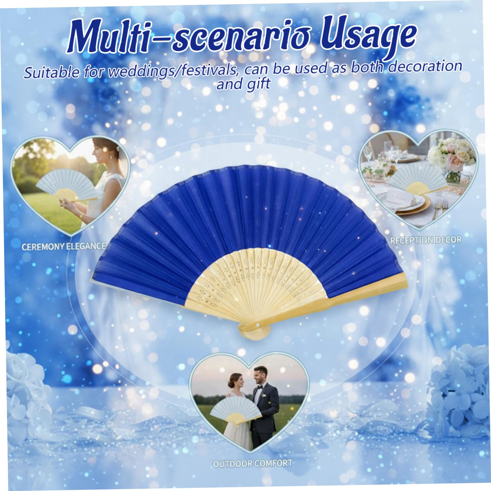 50 Stück Blaue Faltbare Handfächer Hochzeitsfächer für Gäste, chinesischer Bambusfächer 8, 3 Zoll gefaltet, traditionelle Handfächerdekorationen