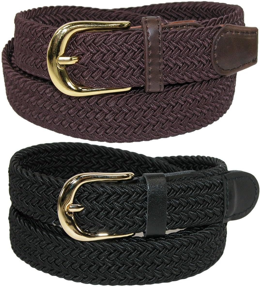 CTM Women's Elastic Braided Stretch Belt (Pack of 2 Colors)