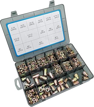 AKKTOL 240-PCS Rivet Nuts Assortment Kit, SAE and Metric Rivnuts Kit, Nutsert Kit, Flat Head 6-32 8-32 10-32 10-24 1/4"-20 3/8"-16 5/16"-18 1/2"-13 M3 M4 M5 M6 M8 M10 M12