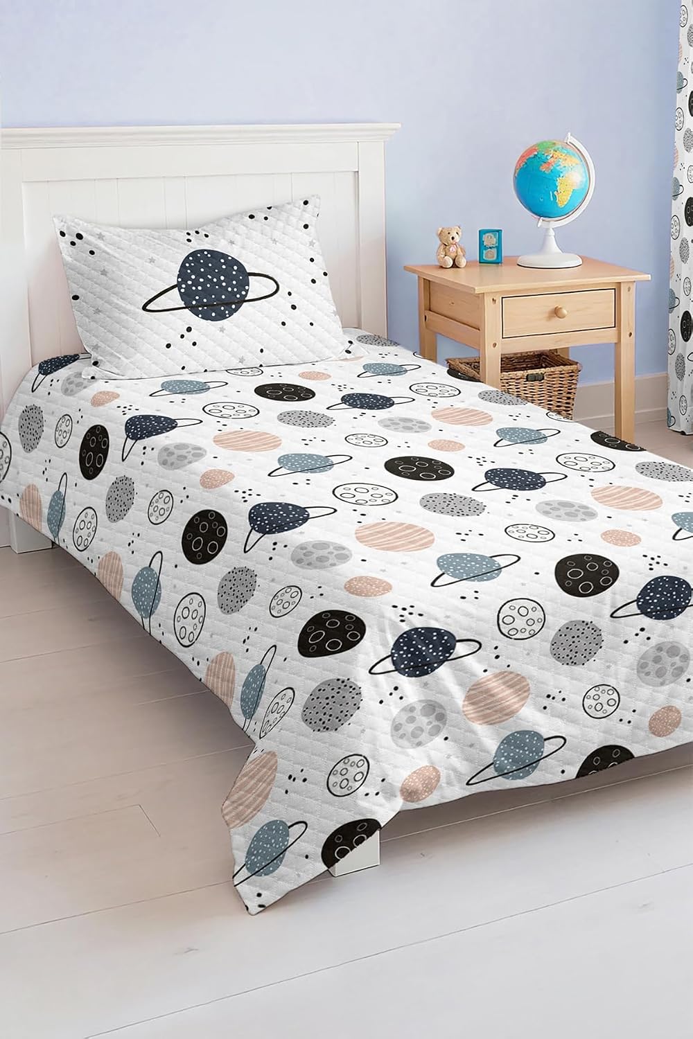 SODEF Quilt Set Space Themed Kids and Teens Room Bedspread Colorful Planet Design Lightweight Breathable Cotton Polyester Blend 63x87 in - Multicolor, One Size