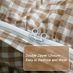 Silnuo Taupe/White Plaid Couverture de duvet à volants Taille du roi,100% Coton lavé 3 Pcs Vintage Checkered Chic Gingham Ensemble de literie Comforter Cover Set