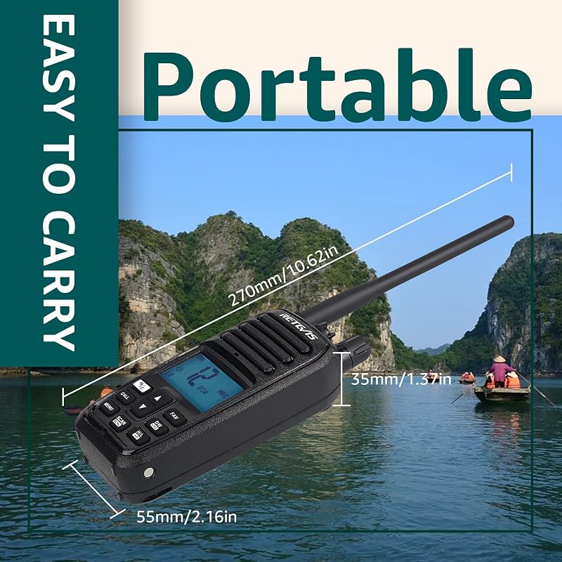 Stație radio portabilă maritimă VHF Retevis RM21, rezistentă la apă IP67, cu reducerea zgomotului, walkie-talkie, 88 de canale, comunicare navă-țărm, negru, 1 buc.