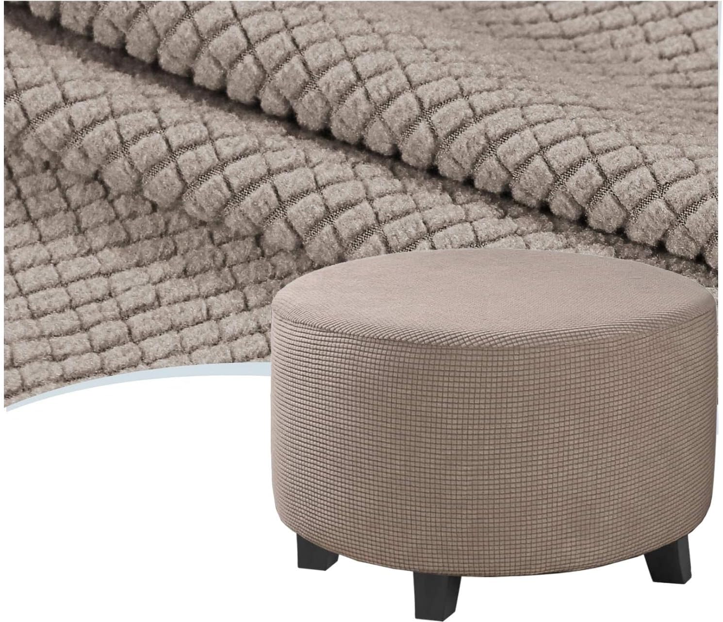 Ottoman Cover Round Small - Large, Stretch Ottoman Slipcover, Storage Stool Covers, Furniture Protector for Footrest Footstool Hassock Pouf with Elastic Bottom(Gray-Brown,Diameter 85cm)