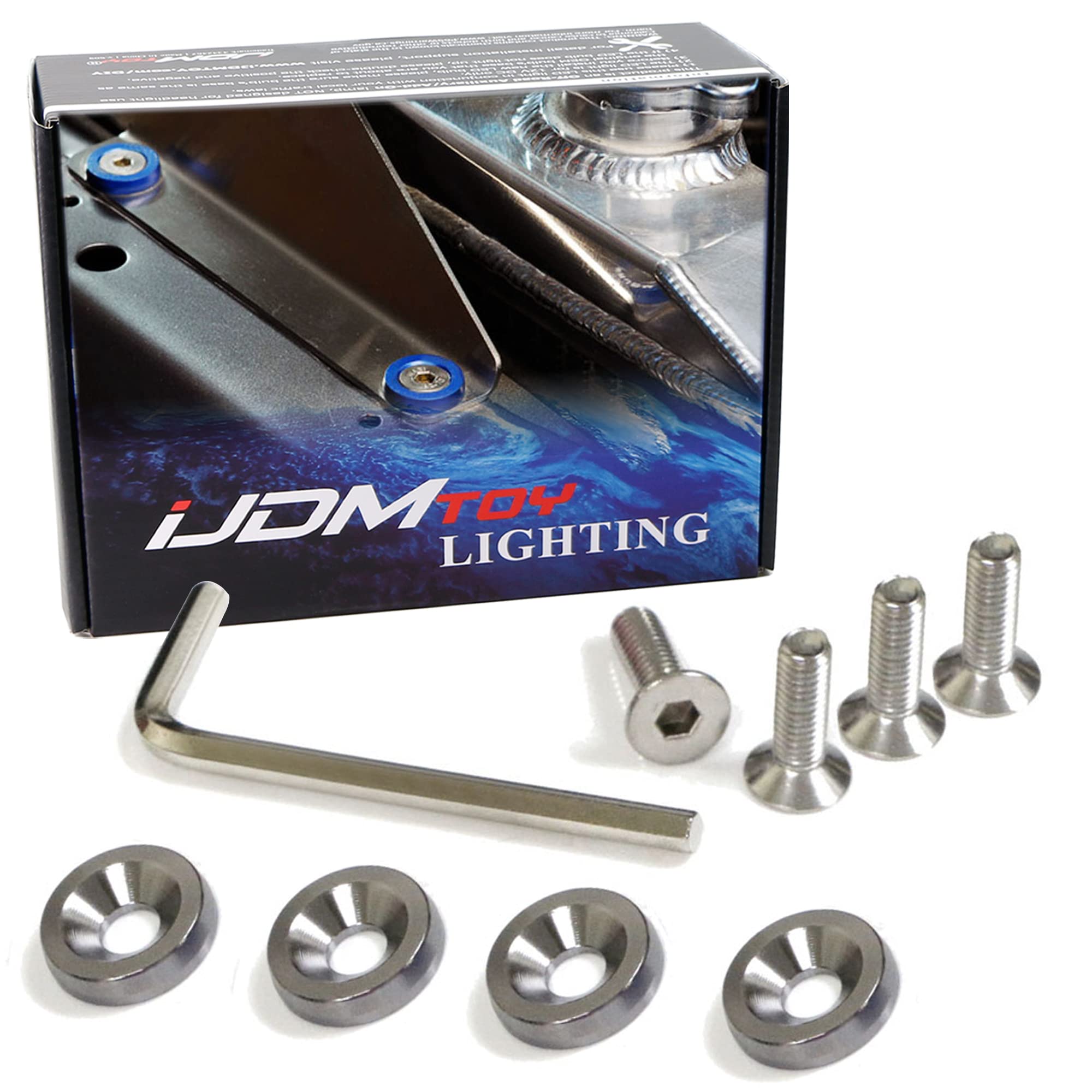 iJDMTOY 4pc JDM Racing Style M6 Gun Metal Grey Aluminum Washers Bolts Kit Compatible with Car License Plate Frame, Fender, Bumper, Engine Bay, etc