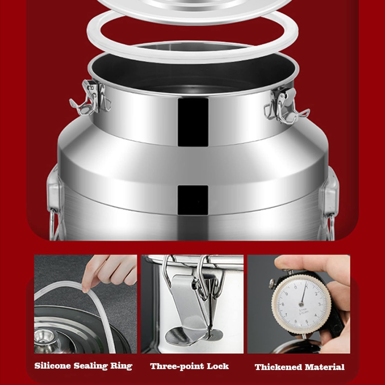 Milk Transport Can - 5L/9L/14L Heavy Duty Milk Tote Jug Wine Canister Dairy Pot Bucket Oil Barrel Liquid Storage with Silicone Seal Lid / 5L