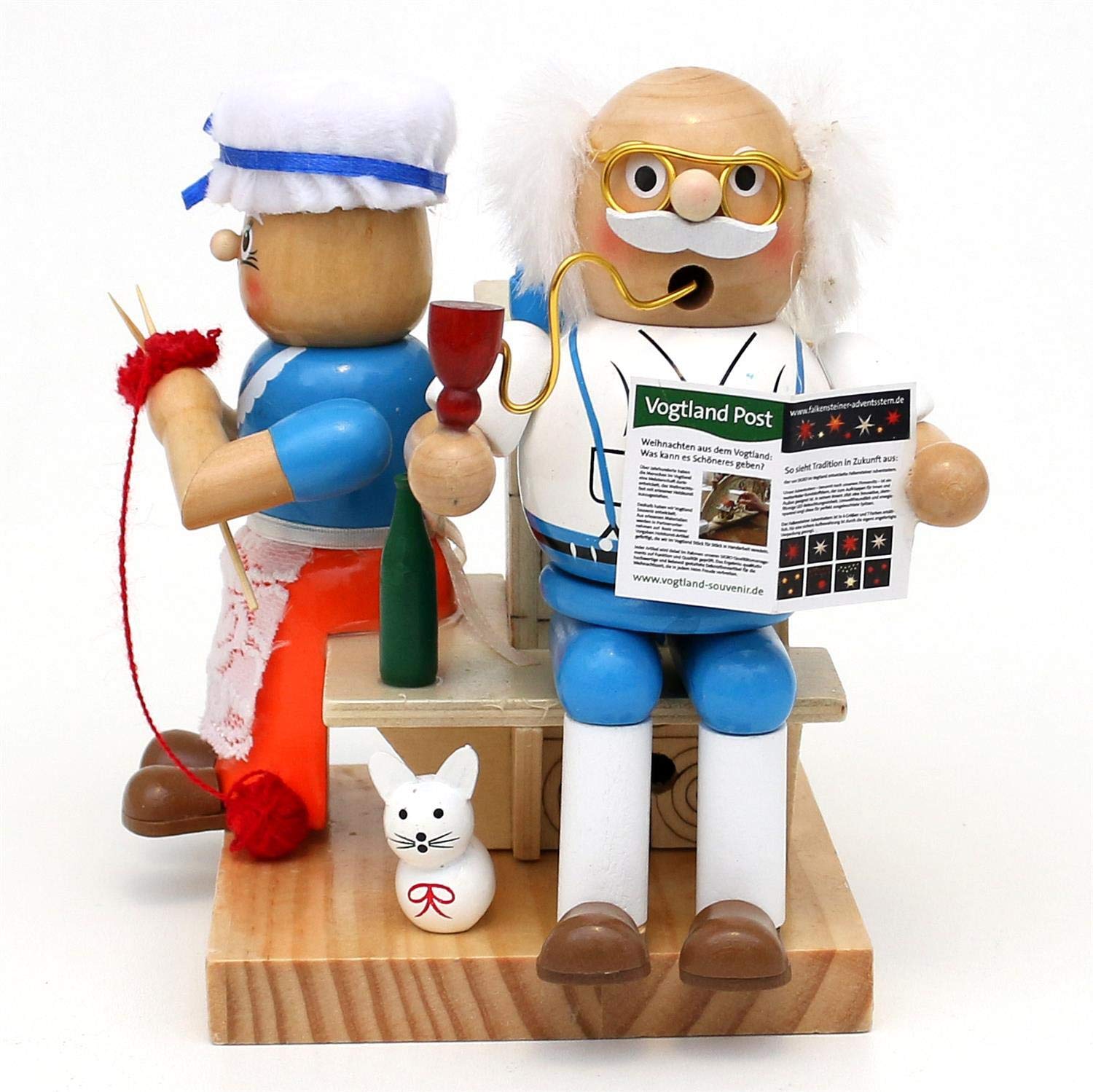 Dekohelden24 - Figure in legno per affumicatura, nonna e nonna, dimensioni di ogni statuetta ca. 9 x 7 x 16,5 cm, con 1 confezione di candele di incenso profumate di Natale