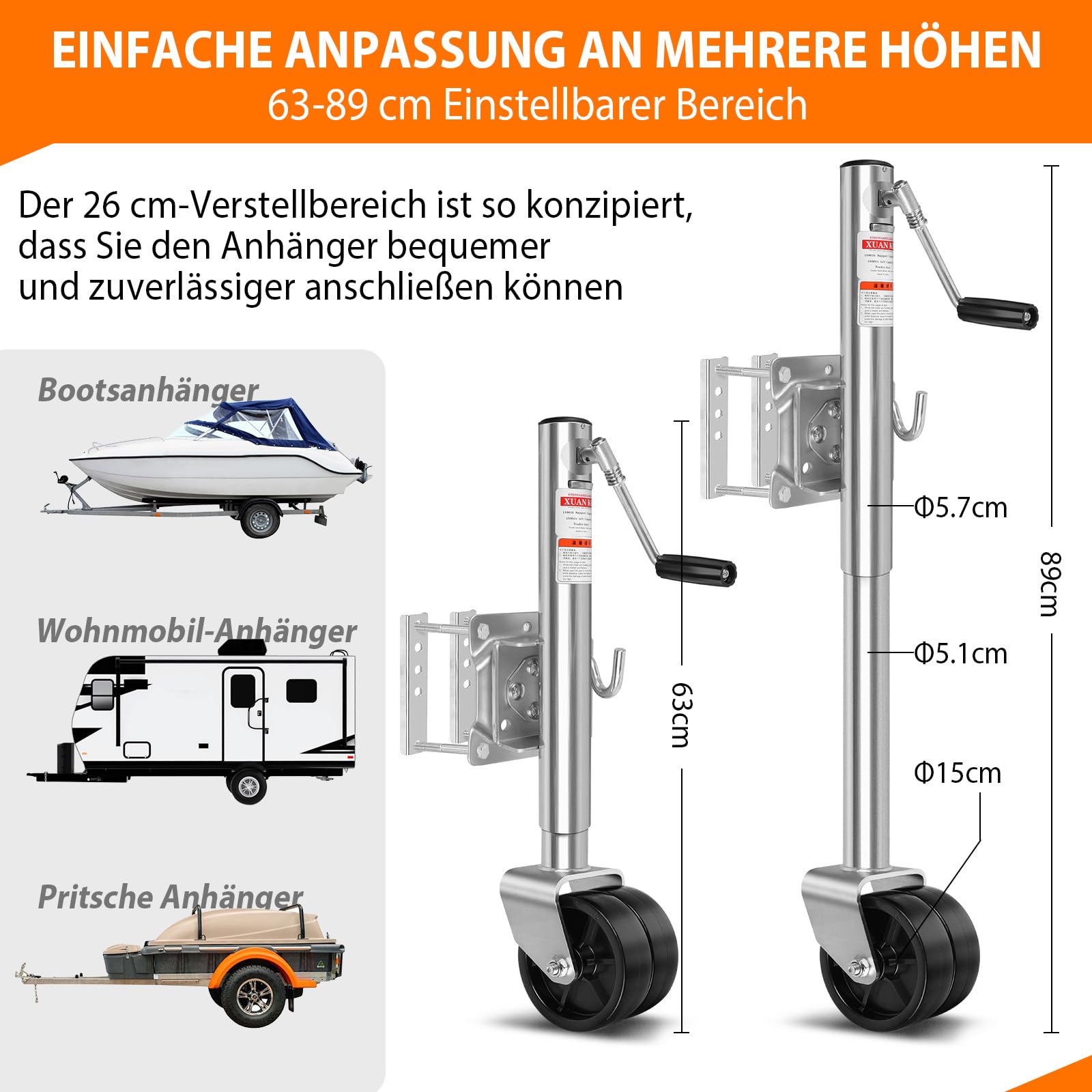 Stützrad 680KG für Anhänger, Wohnwagen & Pferdeanhänger Ø 57mm