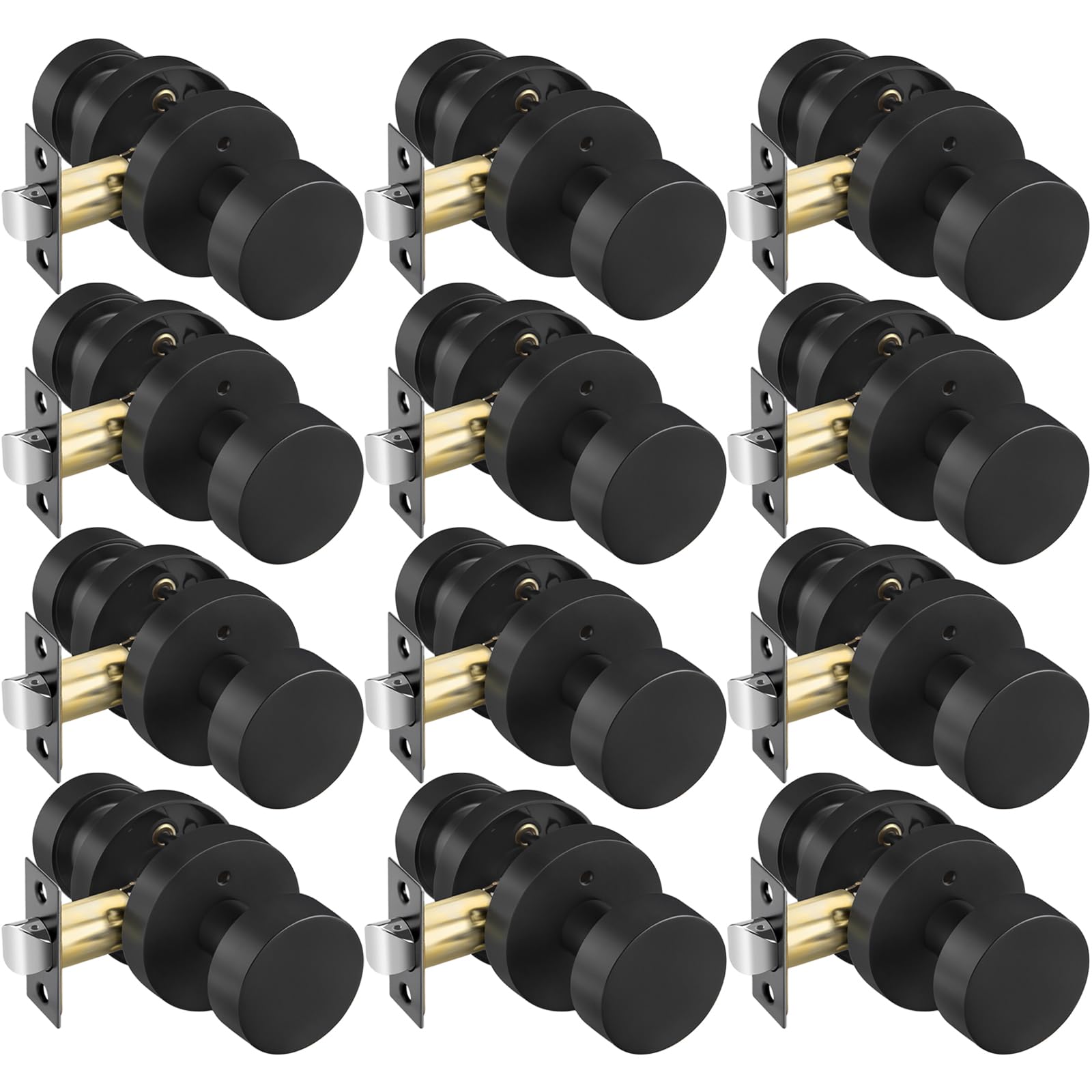 Goldenwarm Black Door Knobs Interior Privacy, Zinc Alloy Keyless Matte Black Door Knobs for Bedroom Bathroom, Heavy Duty Interior Door Knob - Adjustable &amp; Reversible (12 Pack)