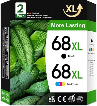 68XL Ink Cartridge 1 Black & 1 Tri-Color Replacement for HP 68 Ink Compatible for Envy 6152e, 6155e, 6552e, 6555e, 6558e Printers