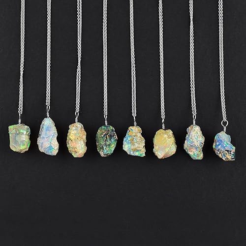 Miniatura 5 de Collar con colgante delicado de ópalo etíope crudo, cristales ásperos, piedra natal de octubre, ópalo de fuego, piedras curativas, regalos de