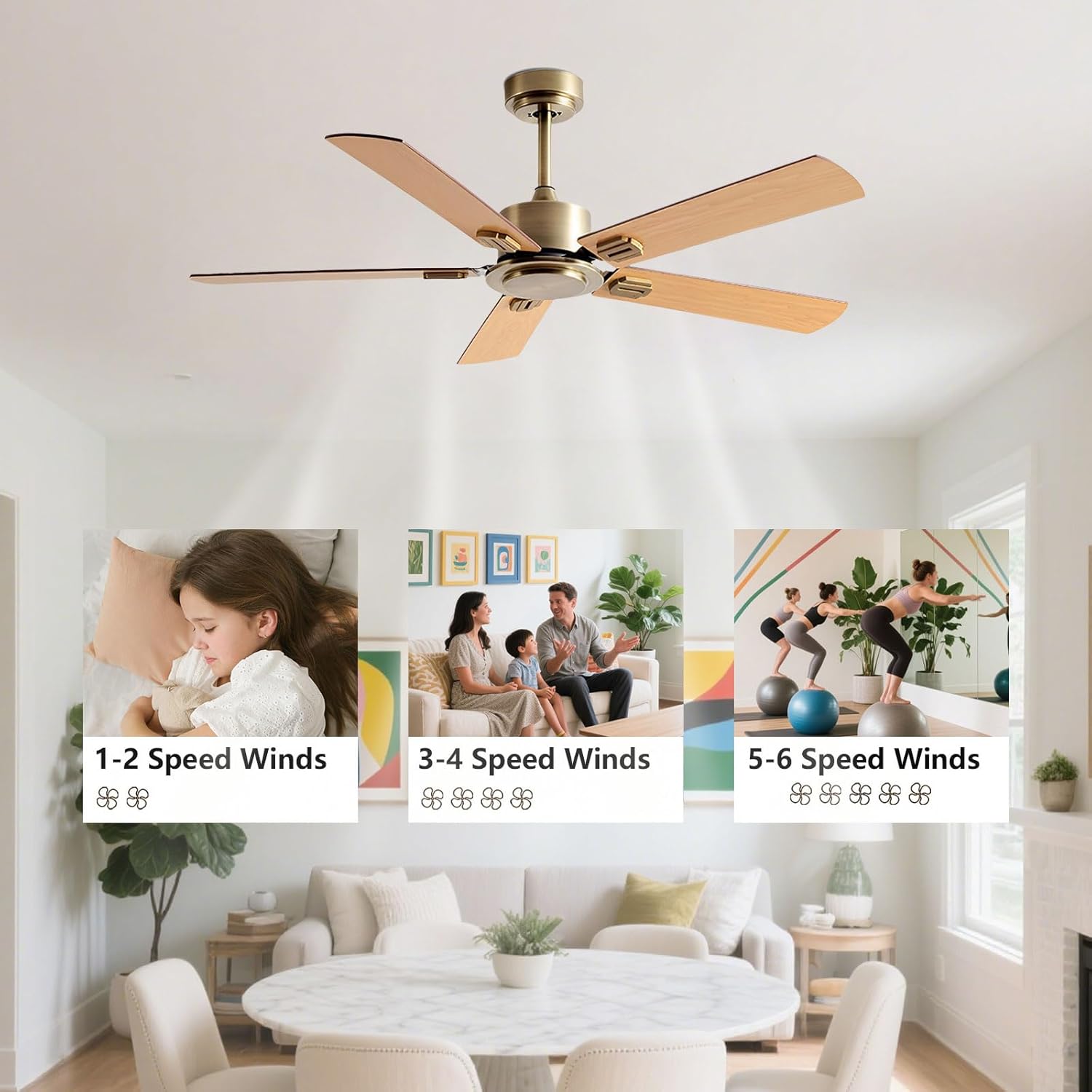 Modern Quiet Ceiling Fans Low Profile DC Motor Ceiling Fan No Light Remote Control 6 Speeds Ceiling Fans Without Lights 5 Blades for Patio Bedroom Living Room Garage Dining Room
