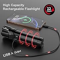 Vista 4 de Linterna 20000 Lúmenes Altos Recargable - Luz LED Flash Súper Brillante de 30W Haz de 5000ft y 12H de Larga Duración USB C Linterna de Policía