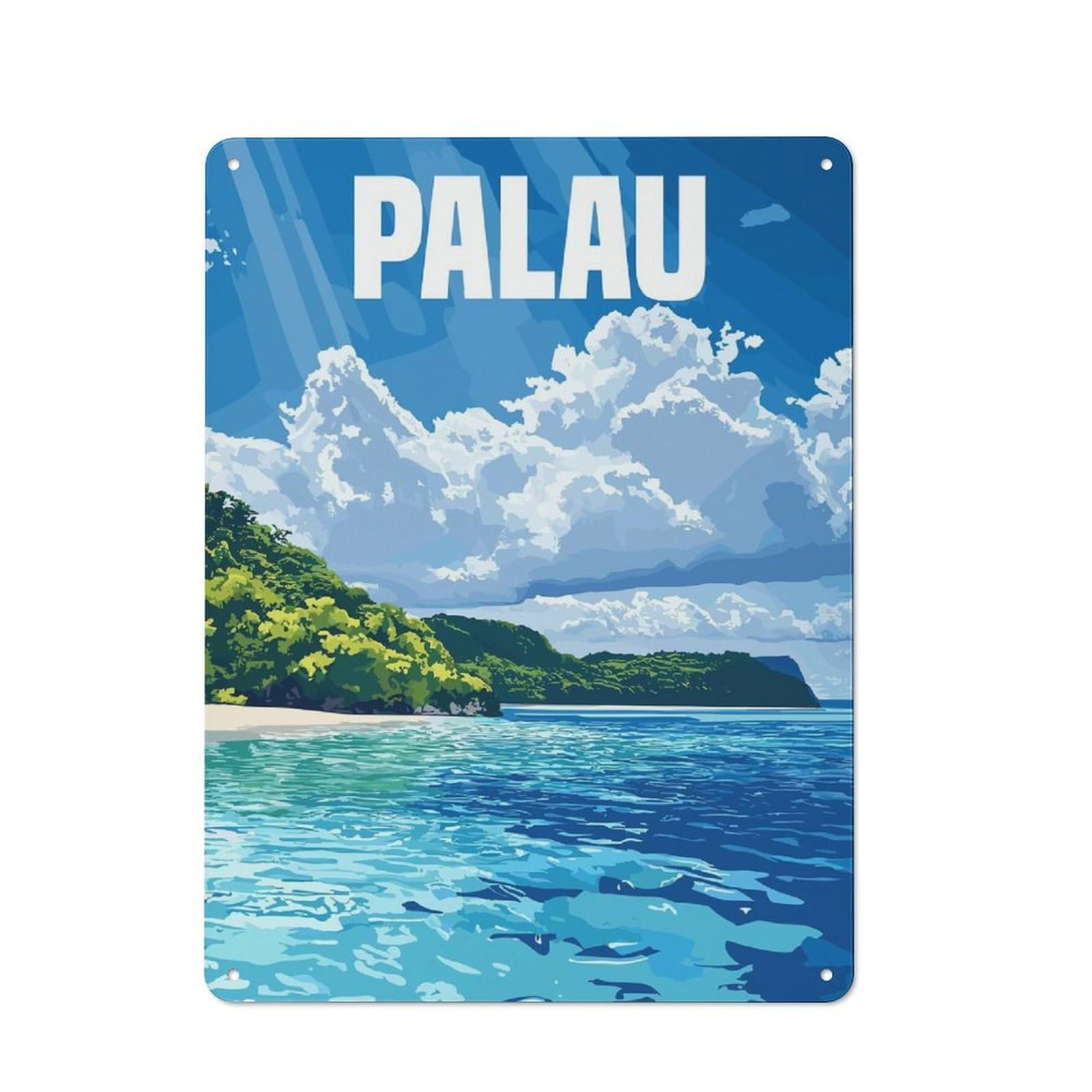 Junmoney Style-15 Tin Sign With Palau Tropical Island Design 40X30cm, Understated Studio Wall Plaque For Hobby Room, Office, Lounge Or Living Room