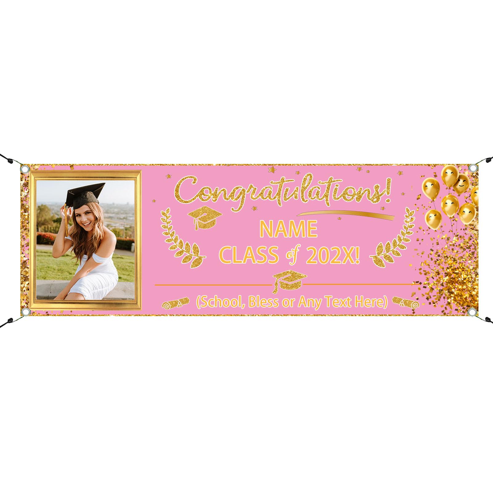 FAHOXUMR Personalised Graduation Banner Class of 2026 Graduation Banner as Graduation-Party Decorations, Custom Grad Backdrop as Personalised Gifts for Grad Day (3.3x10 ft-Pink)