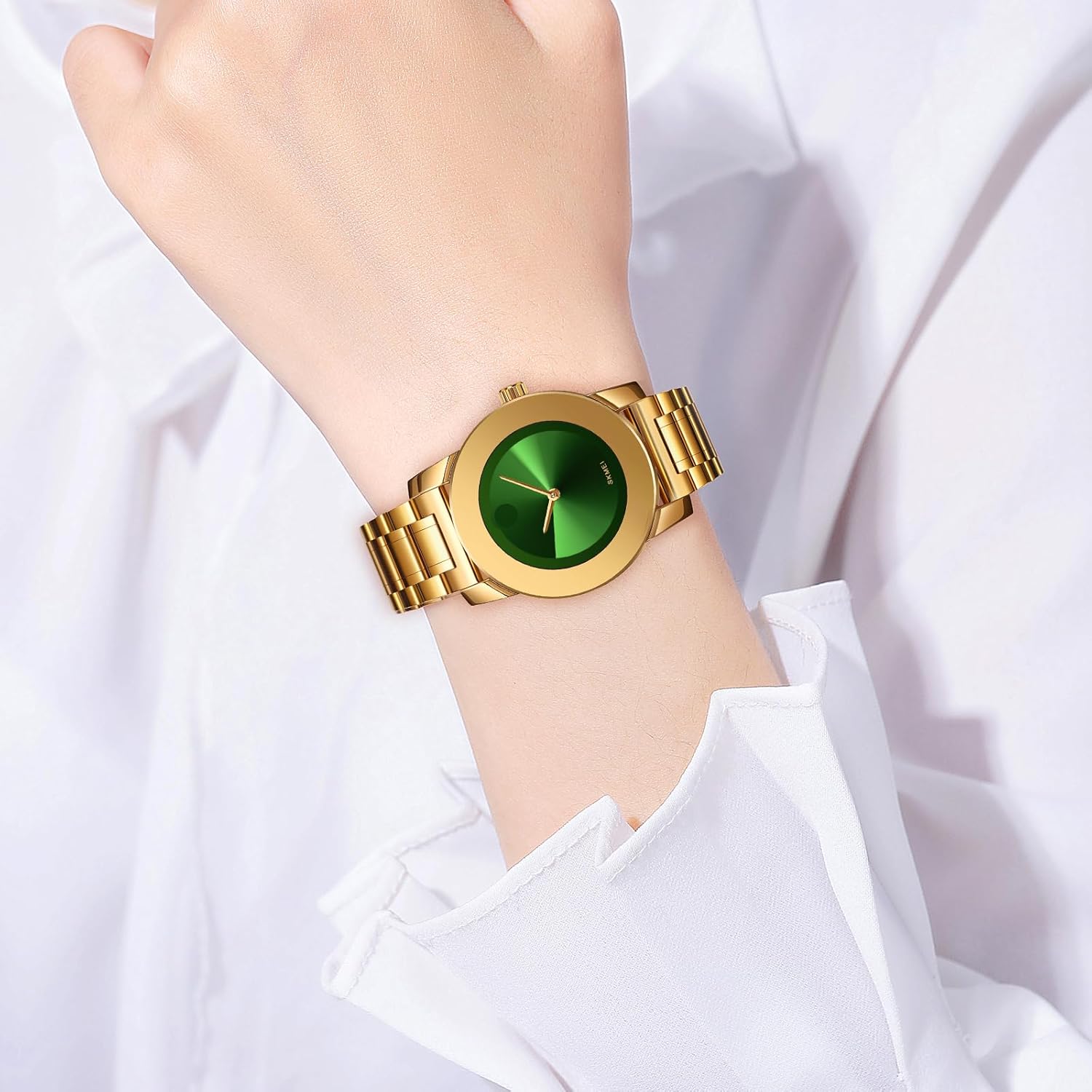 SKMEI Womens Wrist Watches,Luxury Elegant Minimalist Quartz Stainless Steel Gold Watch for Ladies with Dainty Diamond Dial Accents