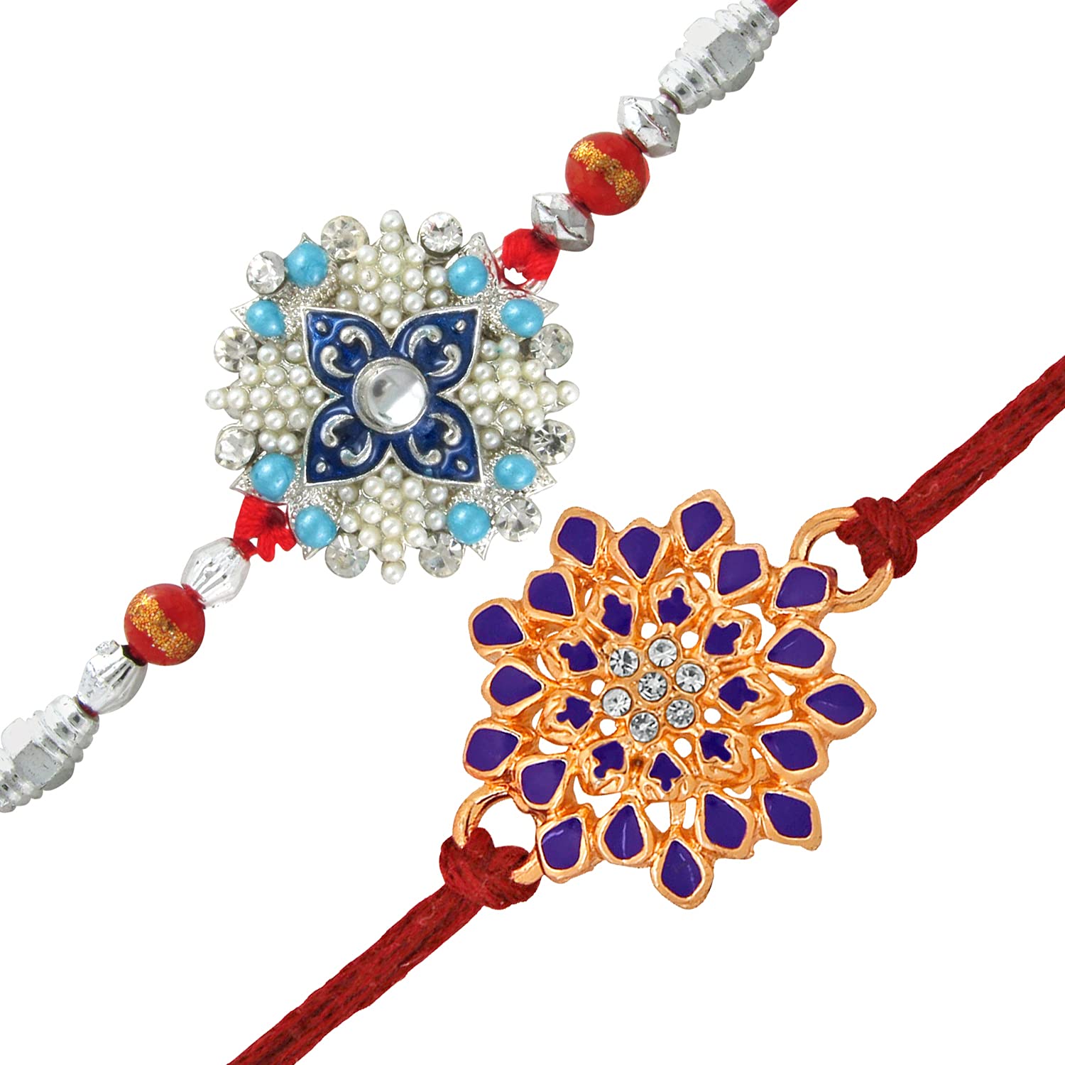 Mahi Combo of Two Floral Rakhis with Meenakari Work Crystals and Artificial Pearl for Bhai (RCO1105240M) (B097QZ119H) Amazon Price History, Amazon Price Tracker