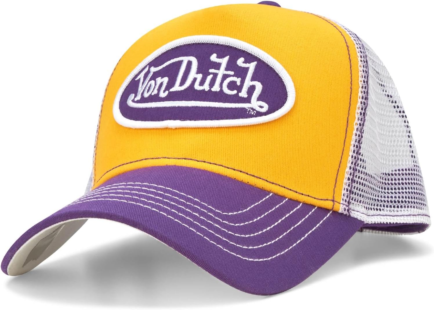Von Dutch Unisex Trucker Hat - Curved Bill Mesh Back Retro Classic Colorblock Snapback Baseball Cap for Men and Women
