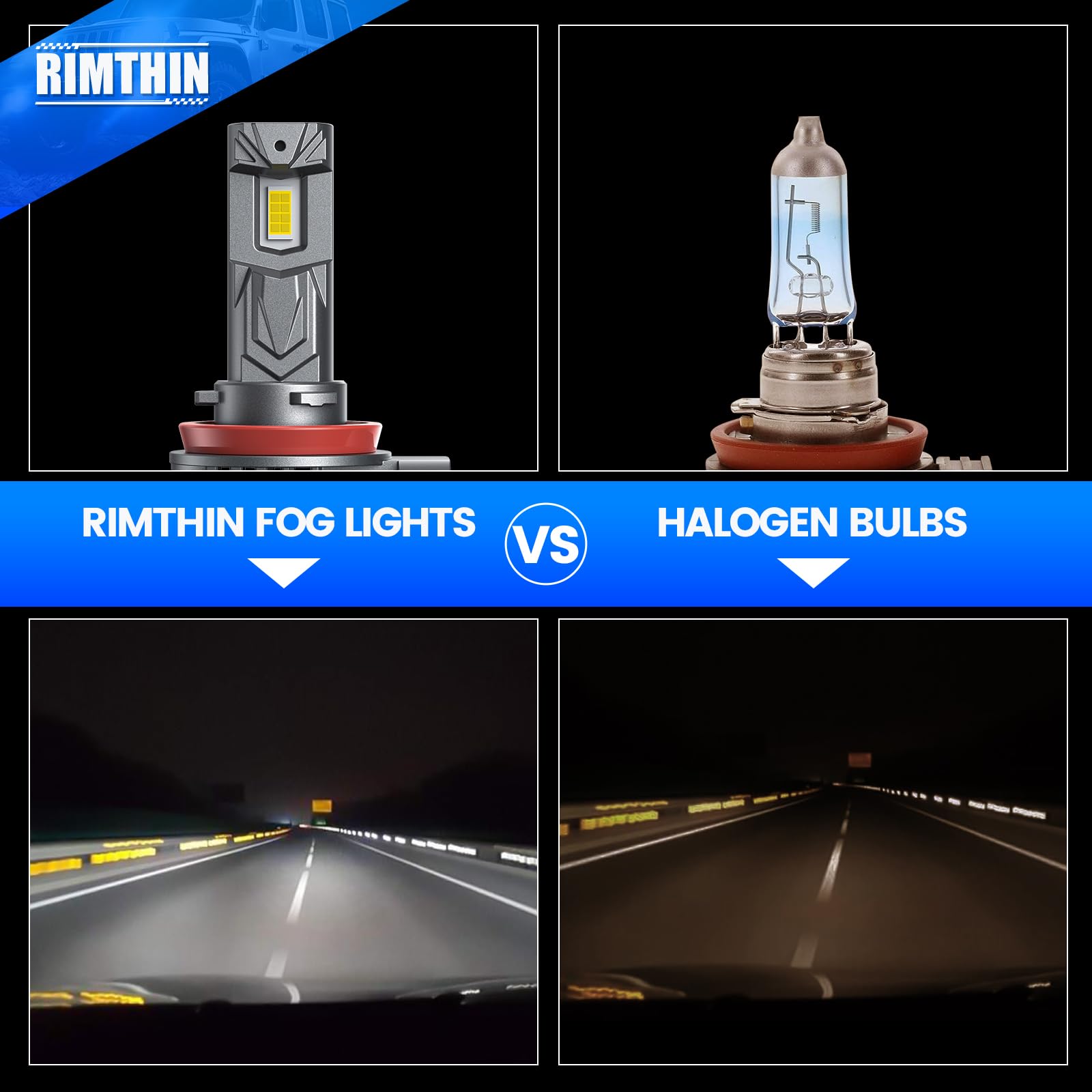 rimthin H11 Bulbs, H16 H9 H8 Fog Lights Cool White, Plug & Play (Pack of 2)