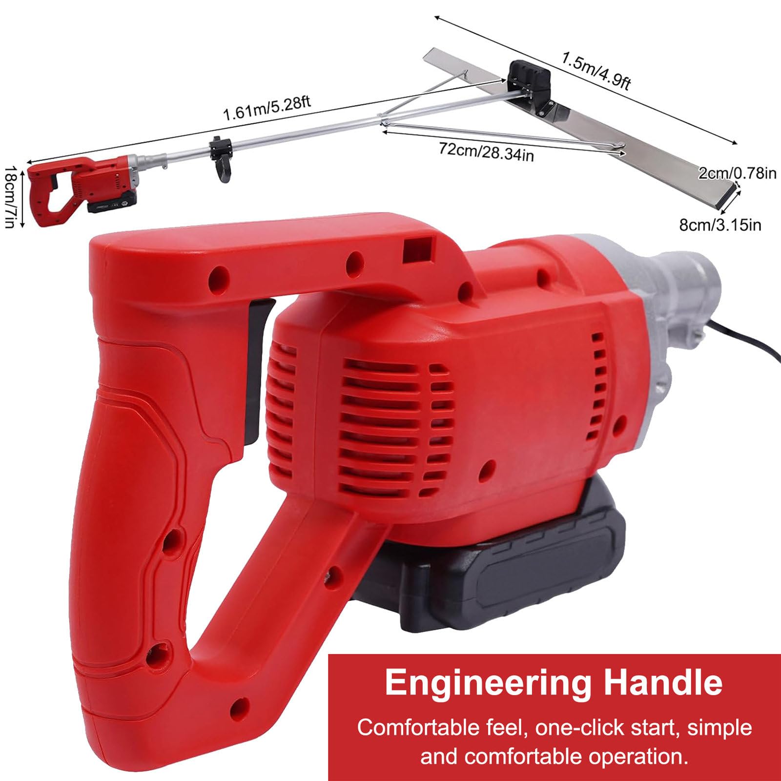 Kit vibratorio de Regla de hormigón con Tablero de 2 cm/0,8 Pulgadas de Grosor, Herramienta eléctrica inalámbrica de Acabado de hormigón, Regla de manipulación de nivelación,220V