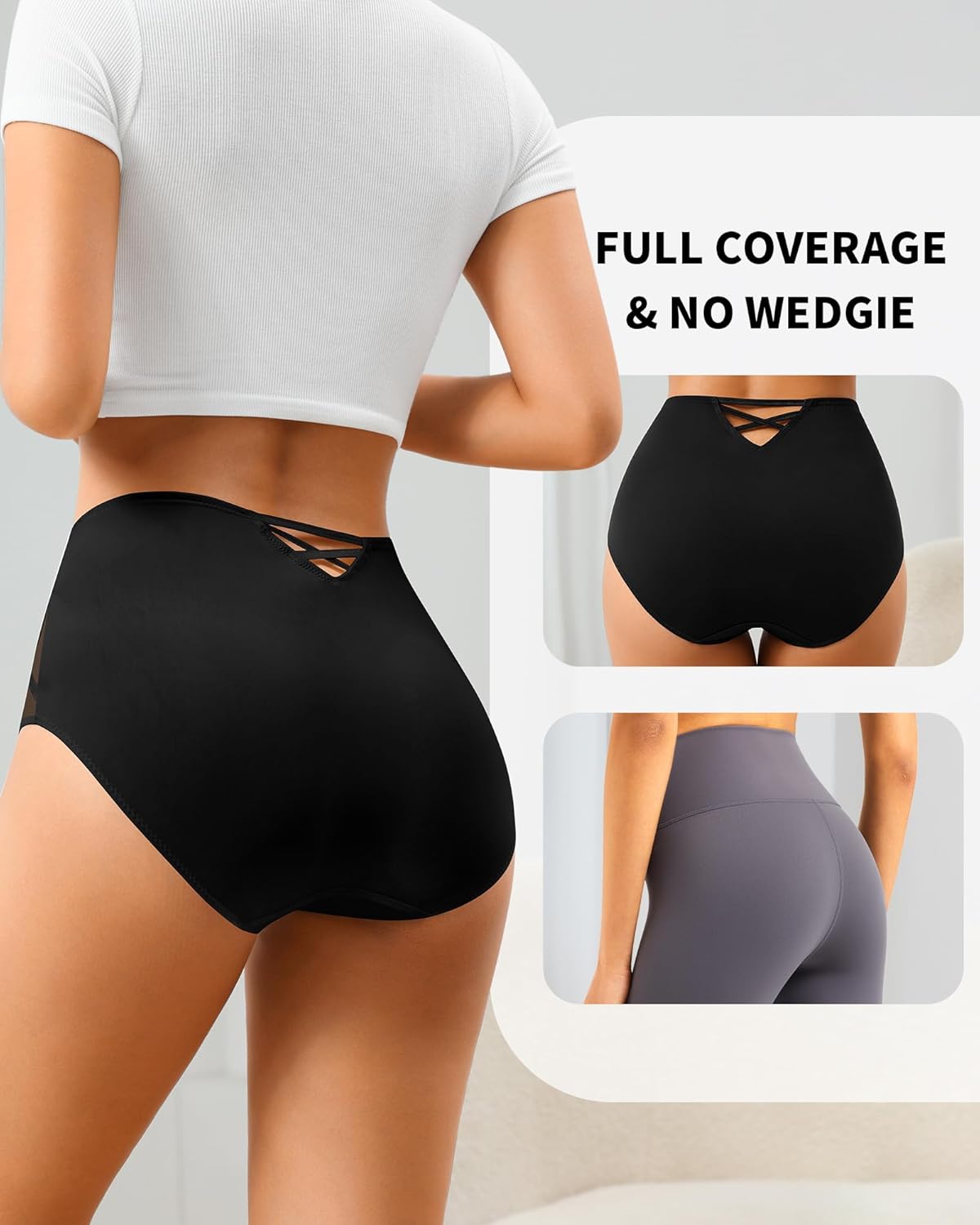 ASIMOON Seamless Underwear for Women No Show High Waisted Panties Tagless Wave Edge Full Coverage Ladies Briefs Multi Pack - Image 3