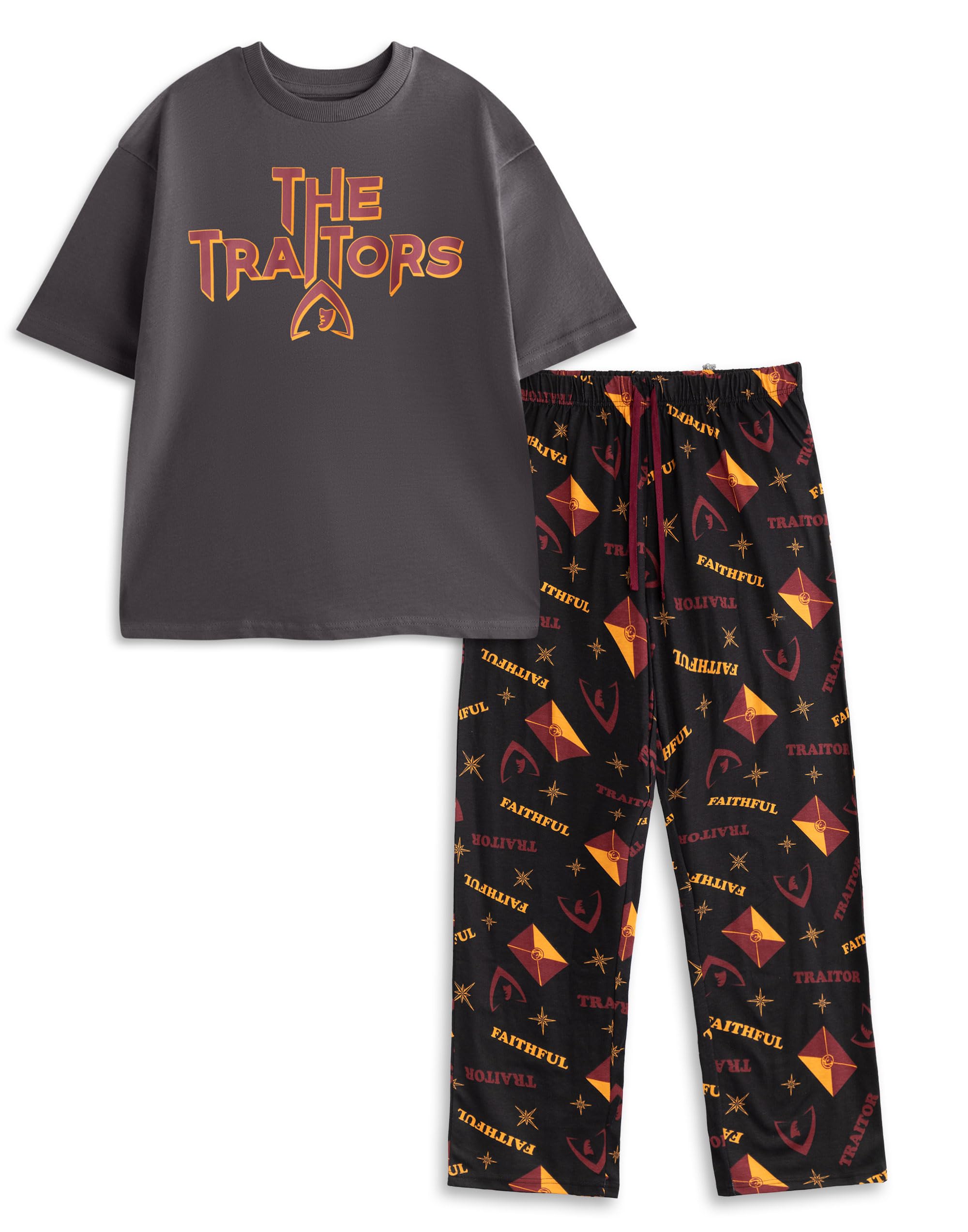 The Traitors Men's Black Short Sleeve Long Leg Pyjama Set | Retro Sleepwear With Logo | Tv Show Nightwear | Comfortable Loungewear For Relaxation Merch - XX-Large