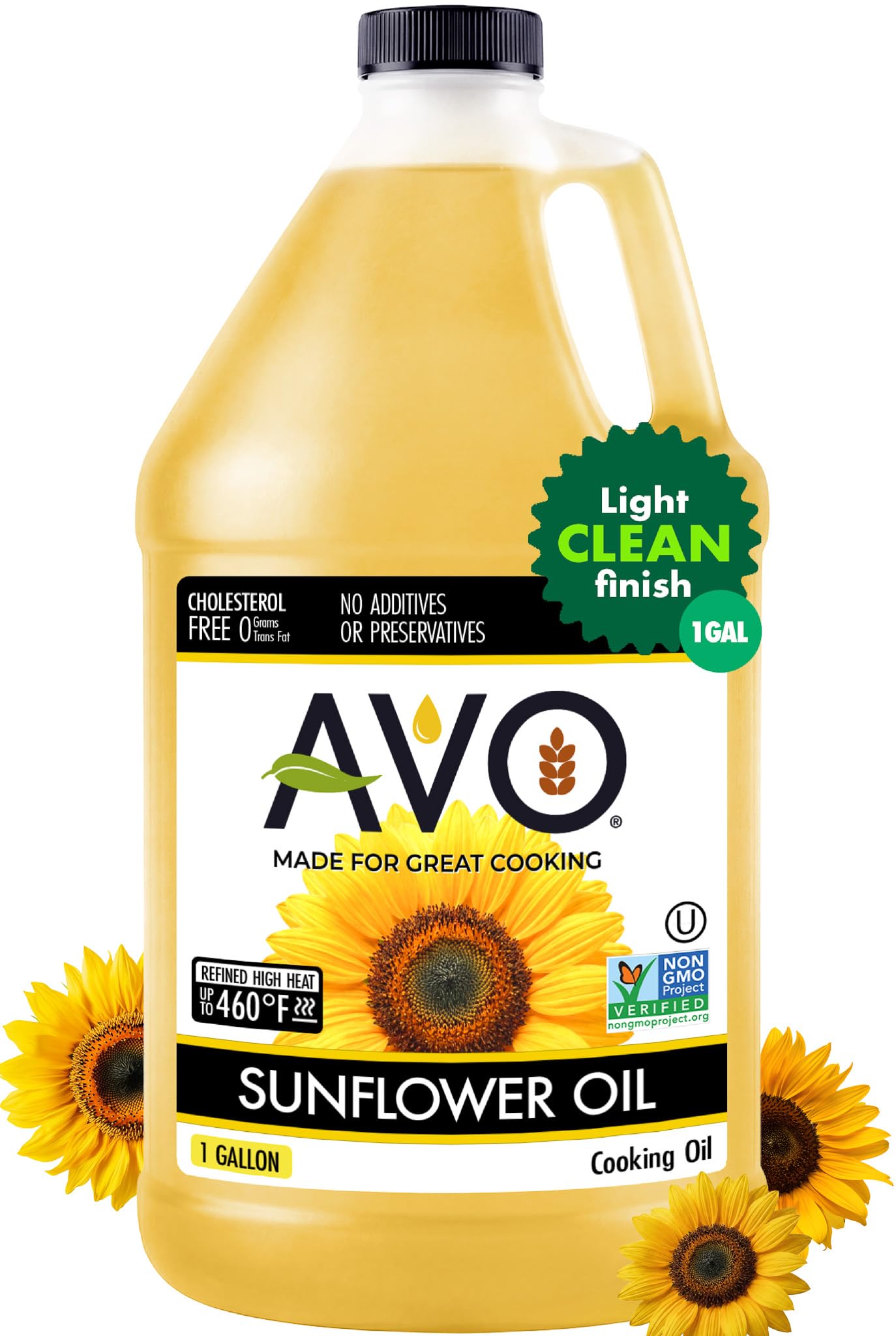 AVO High-Oleic Organic Sunflower Oil for General Cooking, 1 Gallon, Non-GMO Certified, Neutral Flavor Cooking Oil