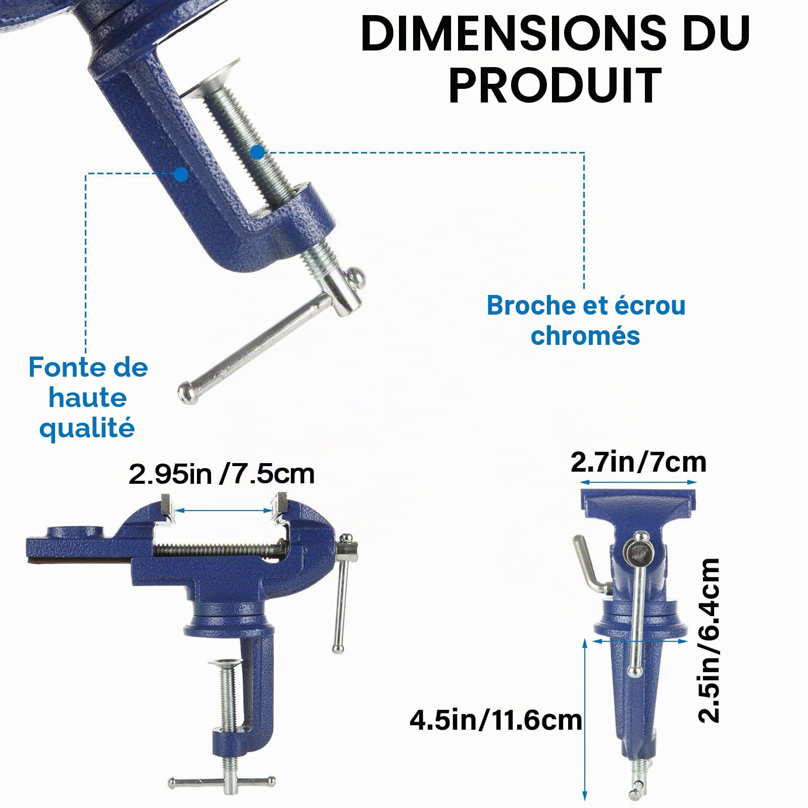 Étau rotatif 70 mm avec 4 coussinets en caoutchouc et gants - Mini étau de table pour établi de petits travaux, art, fabrication de bijoux