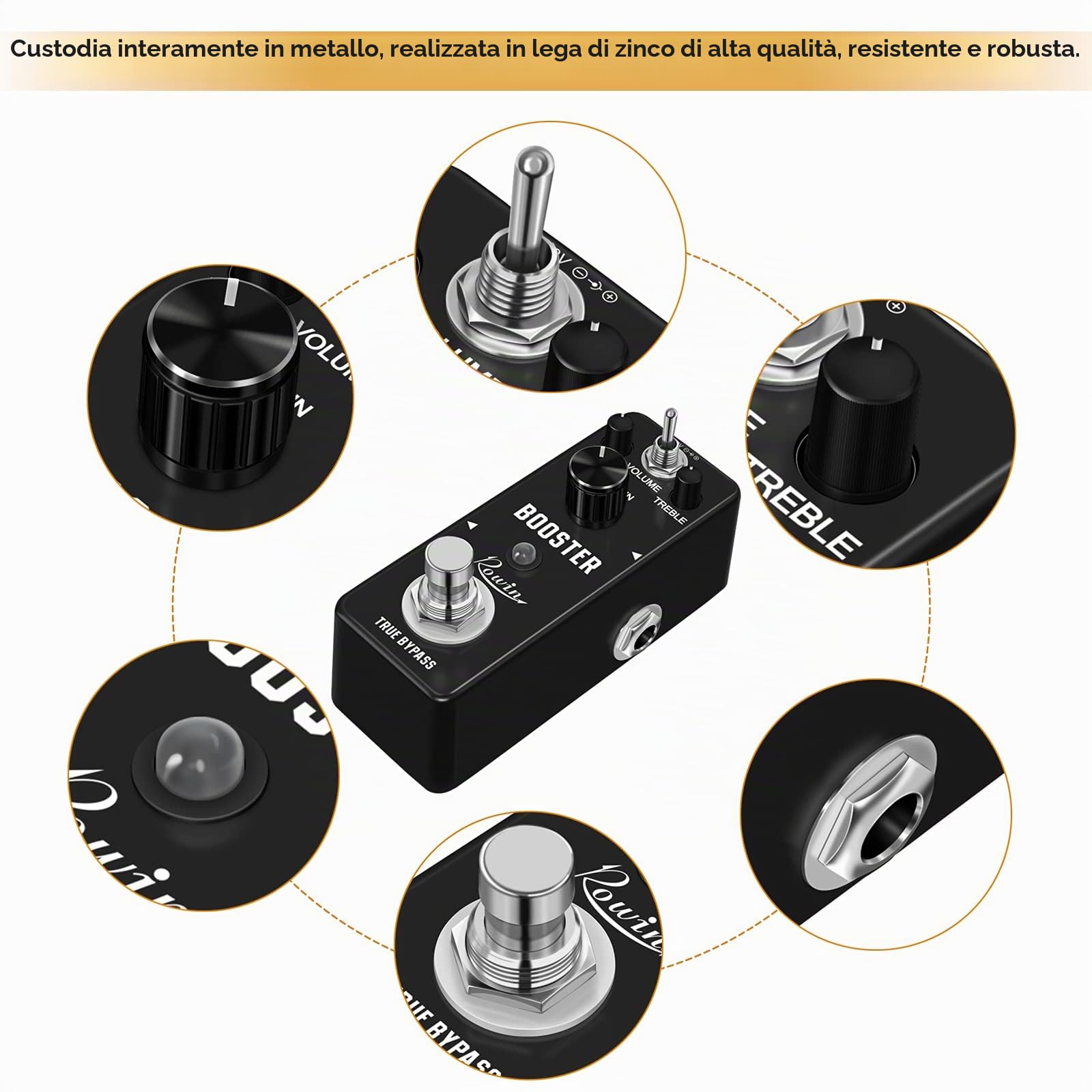 Rowin Booster LEF-318 - Pedale con un ricco suono distorto, True Bypass