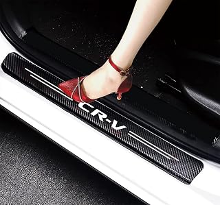 4Pcs Car Door Threshold Protection Sticker, Door Sill Plate Protectors Reflective 4D Carbon Fiber Sticker Decorative Door Entry Guard Door Sill Scuff Plate Film (Fits CRV)