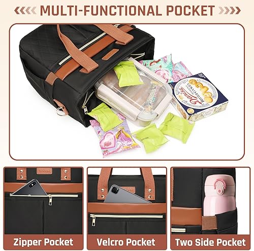 Miniatura 2 de YESBAG Lonchera para mujer, pequeña lonchera aislada, bolsa de mano de apertura ancha con correa de hombro extraíble para picnic, trabajo,