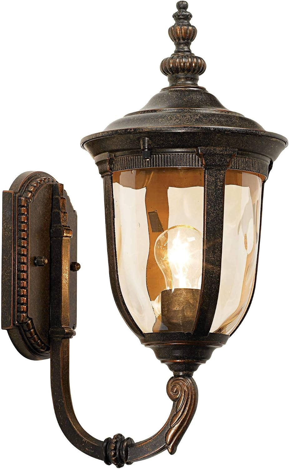 John Timberland Bellagio European Outdoor Carriage Light Fixture Vintage Bronze Curved Arm Hammered Glass Sconce for Exterior House Porch Patio Outside Deck Garage Yard Front Door Garden Home
