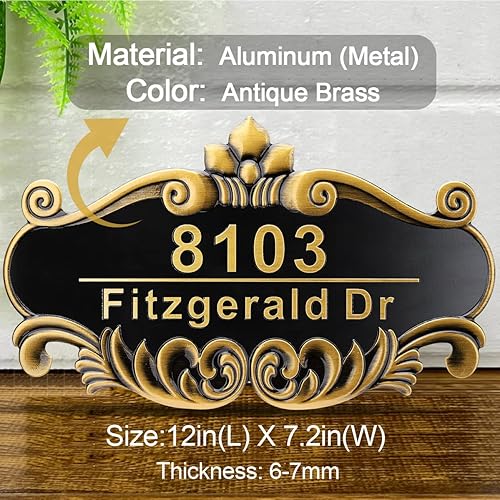 Vista 2 de Placa de dirección personalizada para vivienda con números fundidos de 12 pulgadas para exteriores, placa de identificación de dirección clásico-04