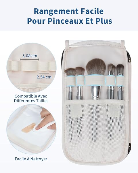 WANDF Trousse de Toilette Voyage, Grand Sac à Maquillage à Ouverture Étendue avec Poignée, Sac Cosmétique Gonflé pour Toiletries, Cosmétiques, Accessoires et Essentiels pour Femmes - 4