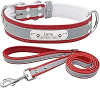 Vista 13 de Collar de perro de cuero reflectante personalizado con forro cálido, collar de perro personalizado con placa de nombre grabada para perros y gatos