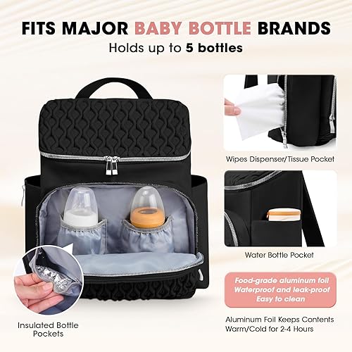 Miniatura 6 de Mochila para pañales para bebé, bolsa de bebé expandible para niñas y niños, mochila de pañales de viaje con bolsillo aislado, cambiador, bolsa de