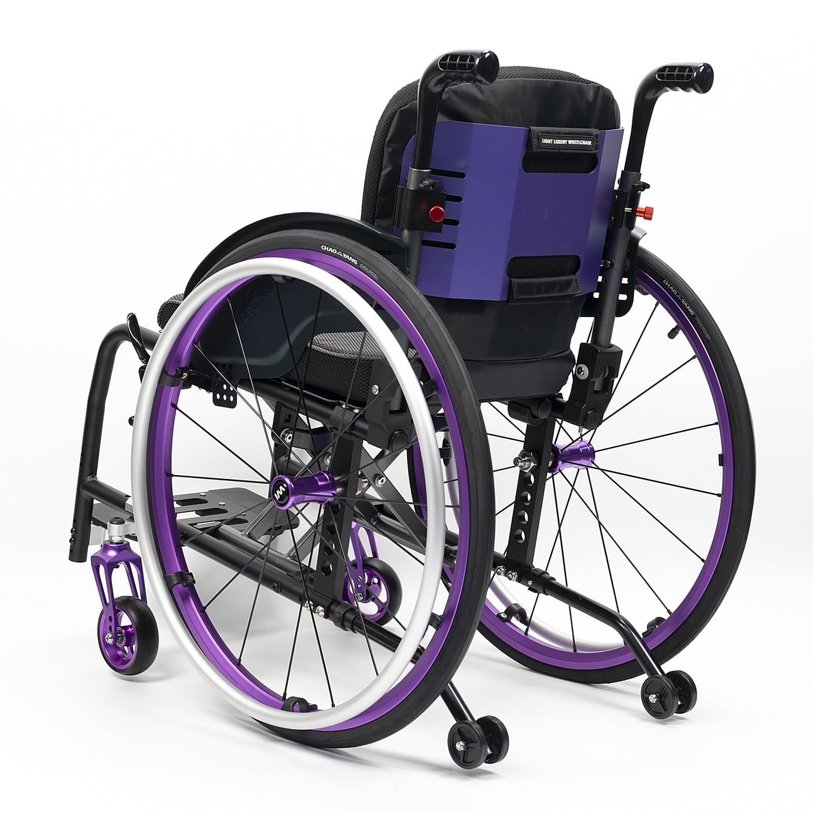 Silla de ruedas manual ligera, silla de ruedas deportiva ultraligera portátil todo terreno, silla de ruedas plegable, sillas de ruedas de transporte con antivuelco(Purple B,43cm/17in)