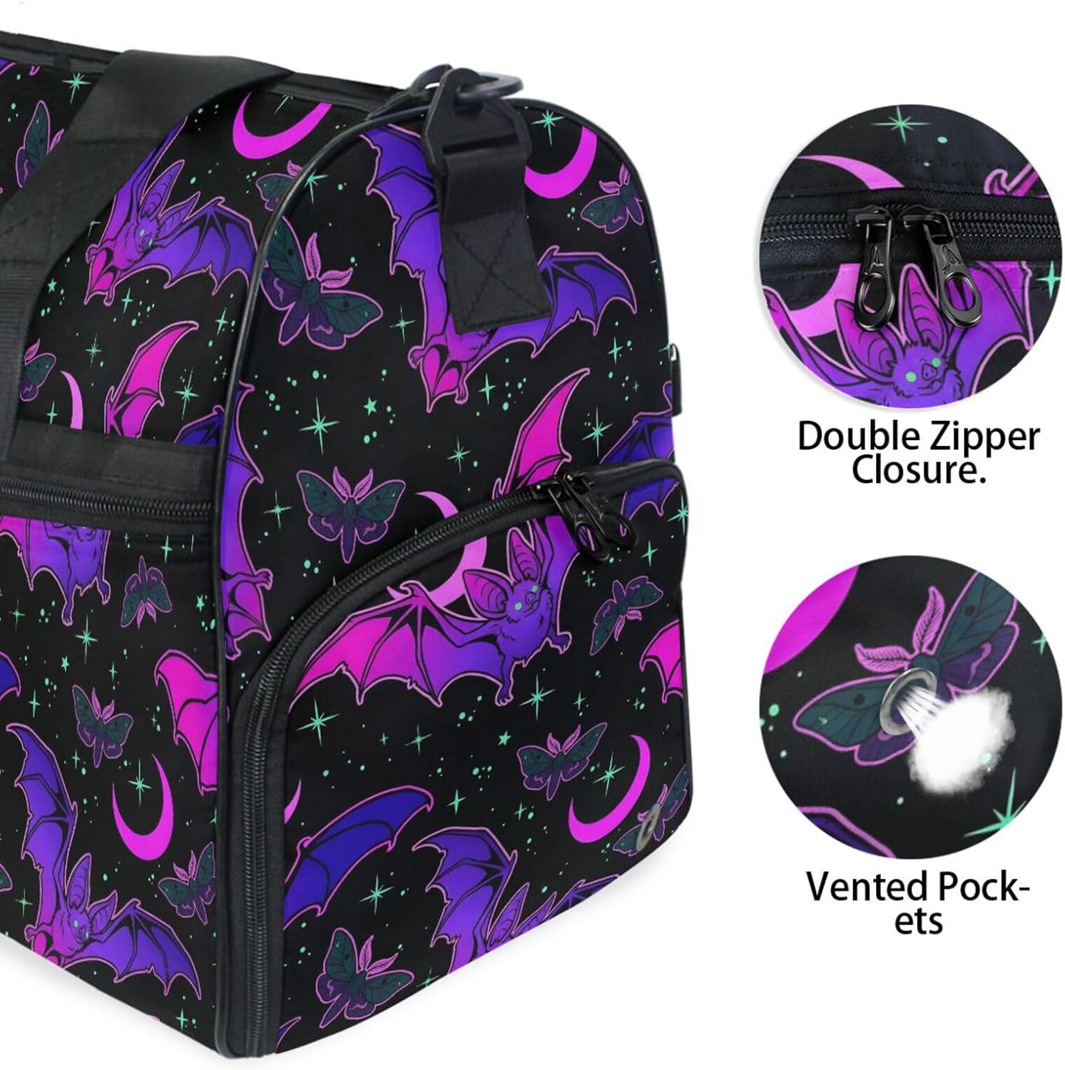 Travel Duffel Bags Purple Bat Gothic Sports Duffel Bag Gym Bag Travel Luggage Overnight Bags for Men Women Duffel Bags with Adjustable Strap for Traveling