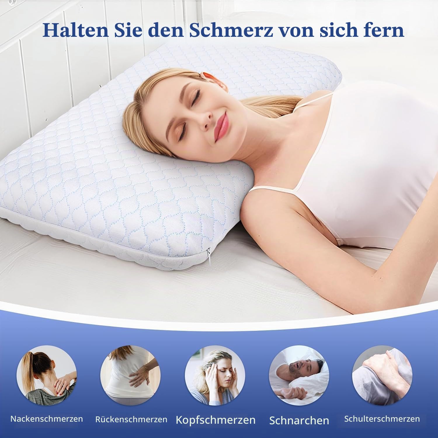 Hapiclody Flaches Kopfkissen aus Memory Foam, Dünnes Kissen für Bauch- und Rückenschläfer, Kühlend & Atmungsaktiv, Abnehmbarer Bezug Waschbar, 40x80 cm
