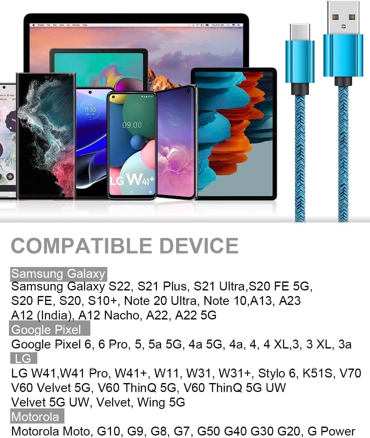 Cable USB tipo C para iPhone 16e 16 Pro Max 15/15 Pro/15 Pro Max/15 Plus [4 unidades/3 pies] para Android, Google Pixel 9a 9 Pro XL 8 7 6 Pro 6a, Samsung Galaxy S25 Ultra S24 S23 Ulra/S22/S22+, carga