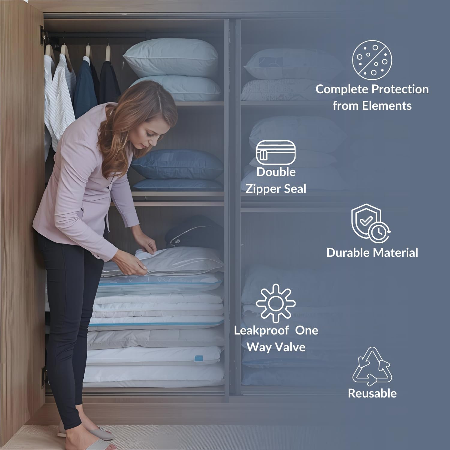 35 Pack Vacuum Storage Bags with Electric Pump, Compression Space Saver for Comforters, Bedding, Blanket Storage, Vacuum Seal Bags for Clothing, Luggage and Closet Organizer - Image 3