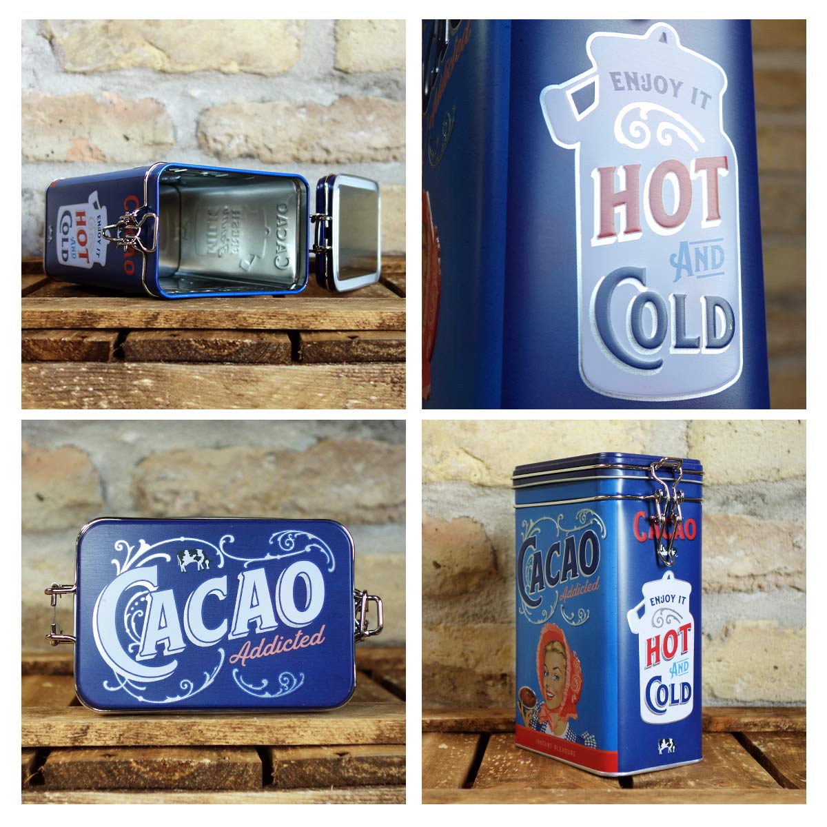 Nostalgic-Art Retro puszka na kakao, 1,3 l, Cacao Addicted – Pomysł na prezent do kuchni, metalowy pojemnik z pokrywką aromatyczną, Styl vintage