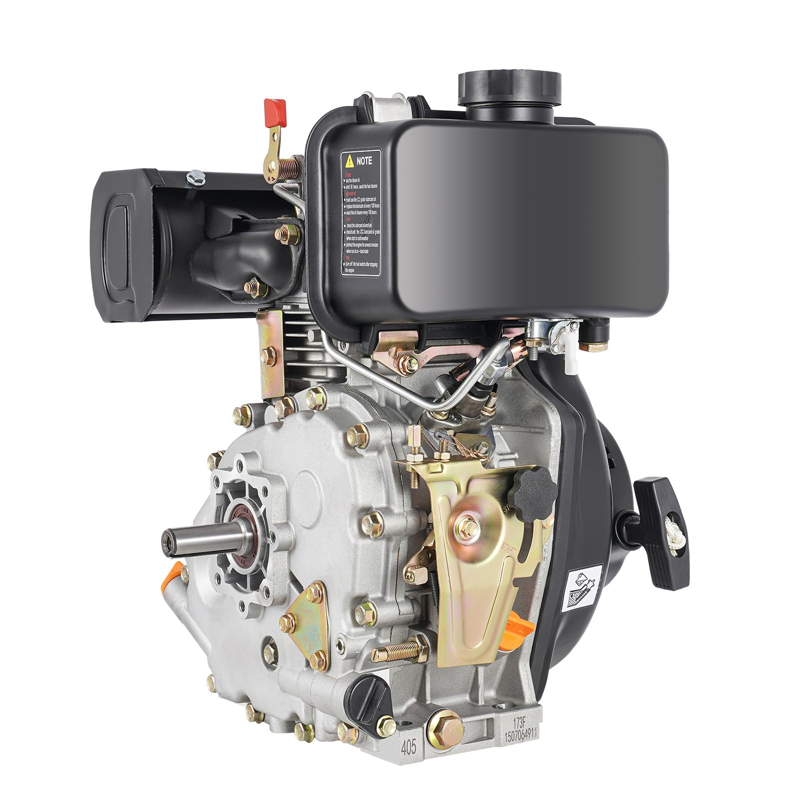 Moteur diesel monocylindre - 5 CV - 4,05 kW - Démarrage manuel - 247 cc - Refroidi par air - Moteur diesel à 4 temps - 3600 tr/min - Diamètre du vilebrequin : 2 cm - Moteur industriel de