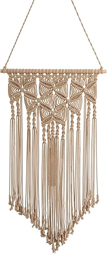 Tapiz de macramé para colgar en la pared, tejido a mano, bohemio, elegante, bohemio, apartamento, dormitorio, habitación, color marrón, 16 x 28