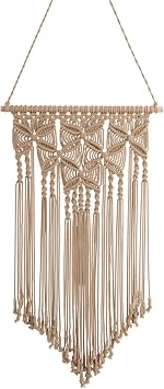 Macrame Wall Hanging Boho Hand Woven Macrame Tapestry Chic Bohemian Apartment Dorm Room Decoration, Brown, 16x28 Inches