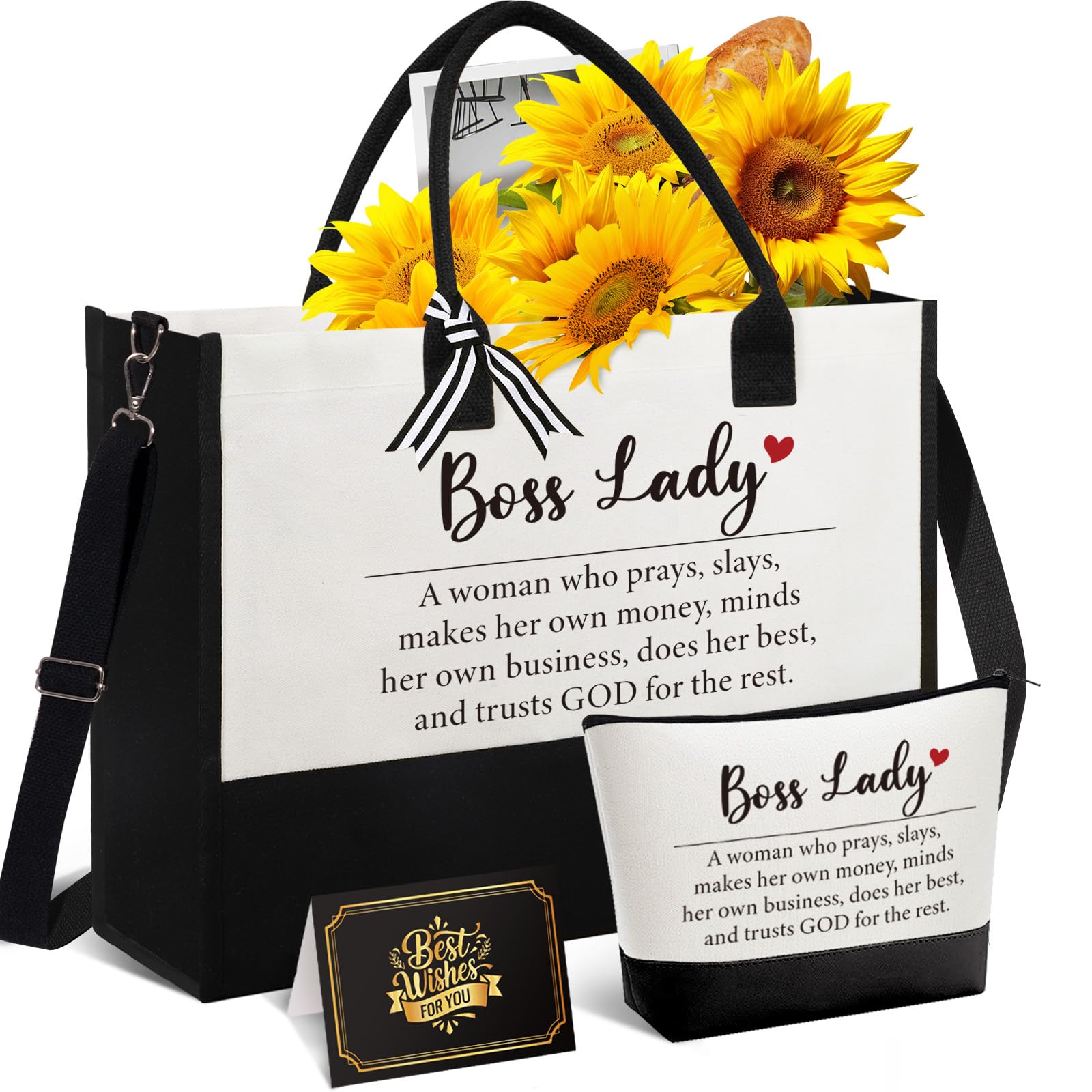 Boss Lady Gifts for Women – Best Boss Day for Female Boss, Funny Office Thank You Birthday Farewell Present w/Tote Bag & Makeup Bag, Appreciation